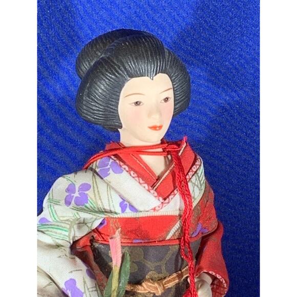 Vintage Porcelain Japanese Geisha Doll Authentic Cloth Dress - Picture 8 of 11
